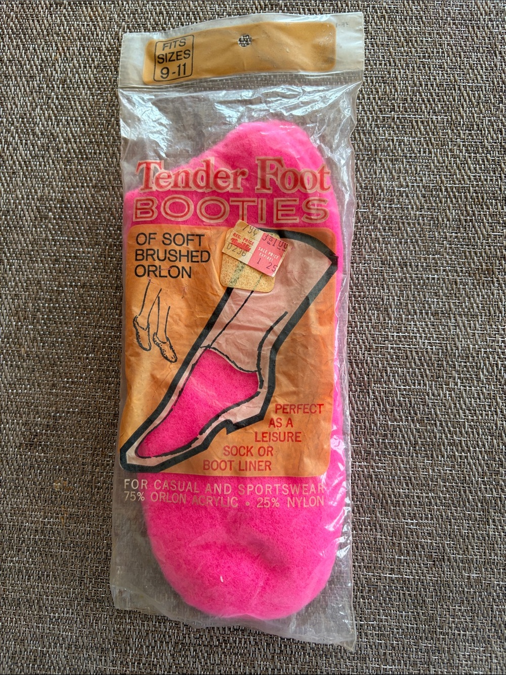 Hot Pink 1960's Vintage Tender Foot Slipper Socks New Old Stock Size 9-11 Sealed